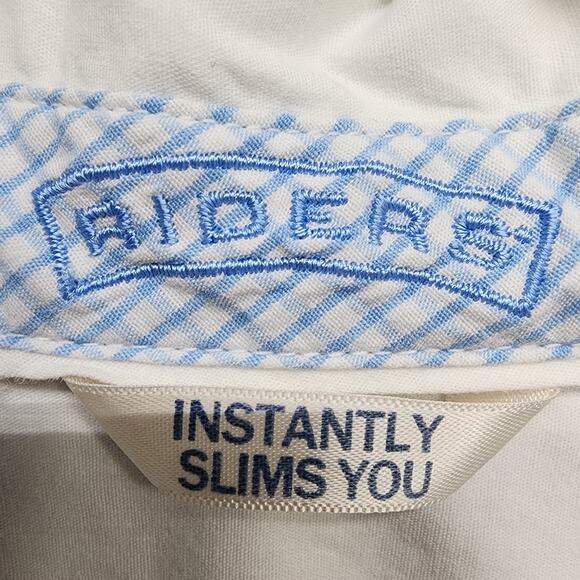 Lee Riders Top Woman XXL White Collared Button-Up Shirt 3/4 Sleeve Flip Cuff - Picture 6 of 13